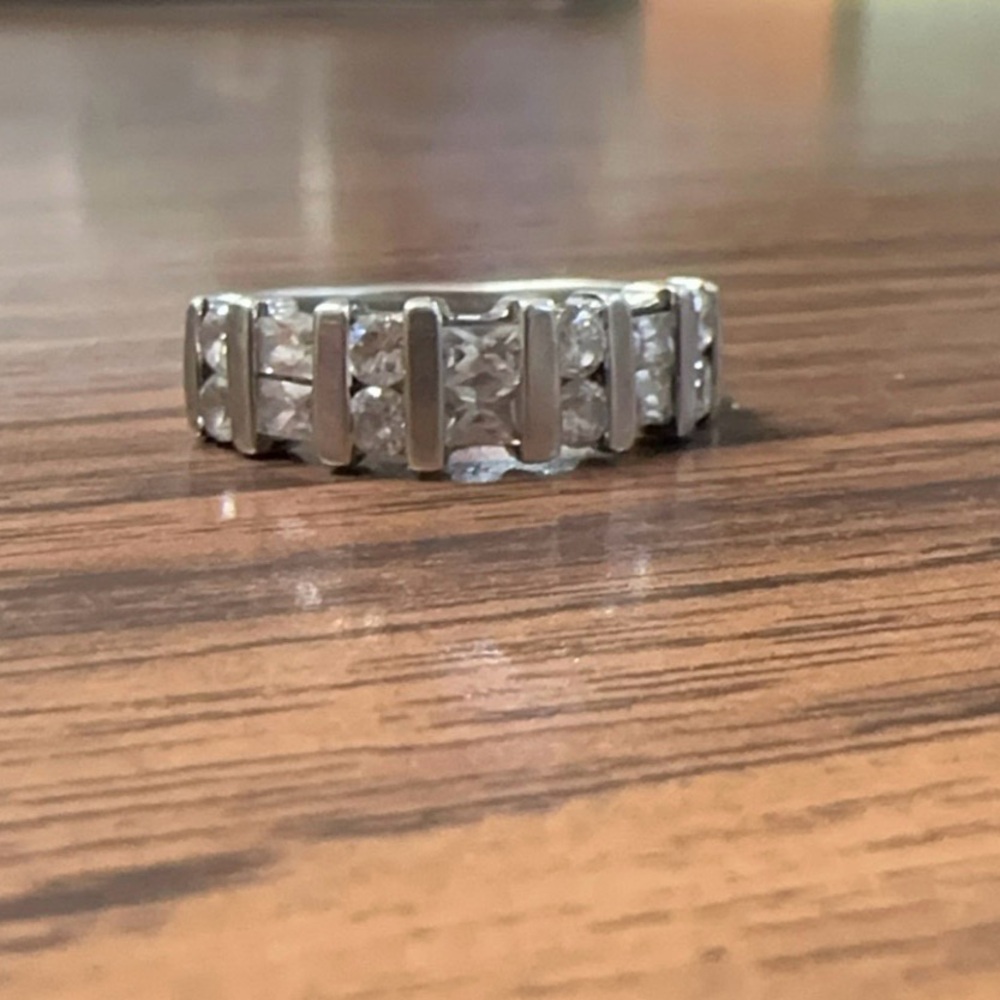 Silver Band Ring with Clear Stones